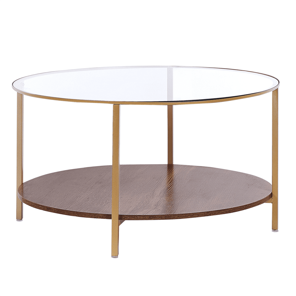 Beliani Konferenčný stolík so sklenenou doskou zlatá/tmavé drevo LIBBY